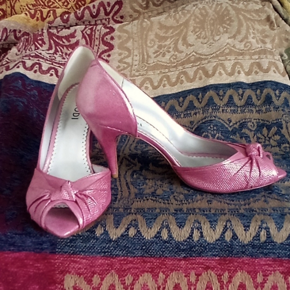 Lodi Pink Leather Peep Toe Heels, ladies size 38